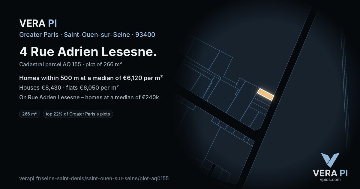 4 Rue Adrien Lesesne, Saint-Ouen-sur-Seine at night – the plot lit, the parcels around coloured by the prices near them