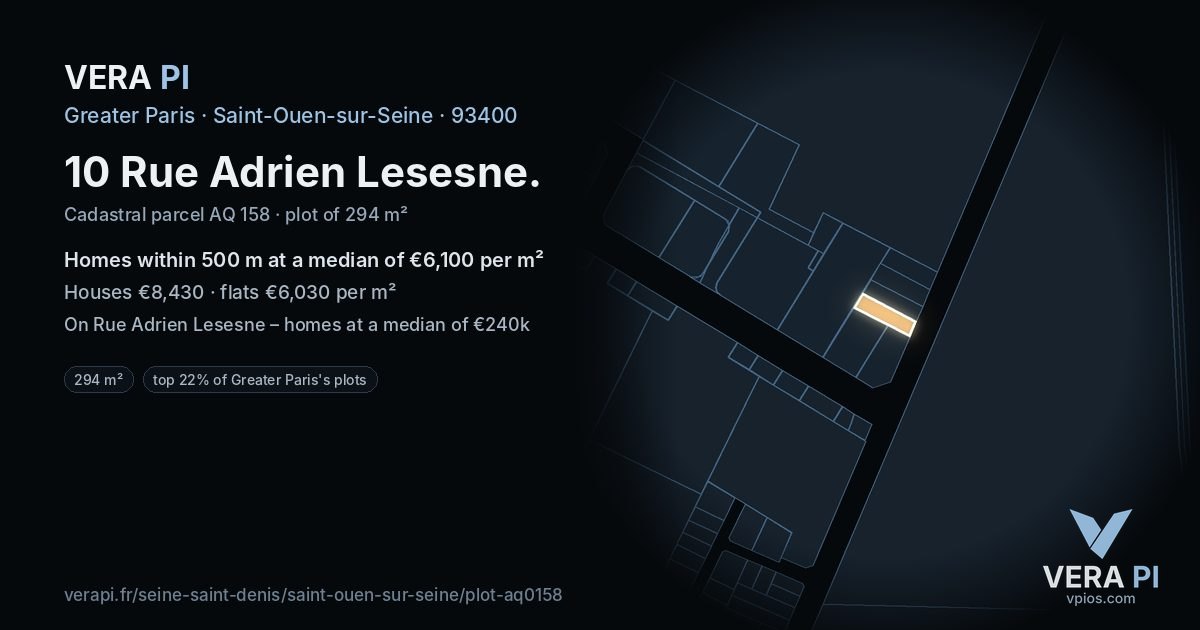 10 Rue Adrien Lesesne, Saint-Ouen-sur-Seine at night – the plot lit, the parcels around coloured by the prices near them