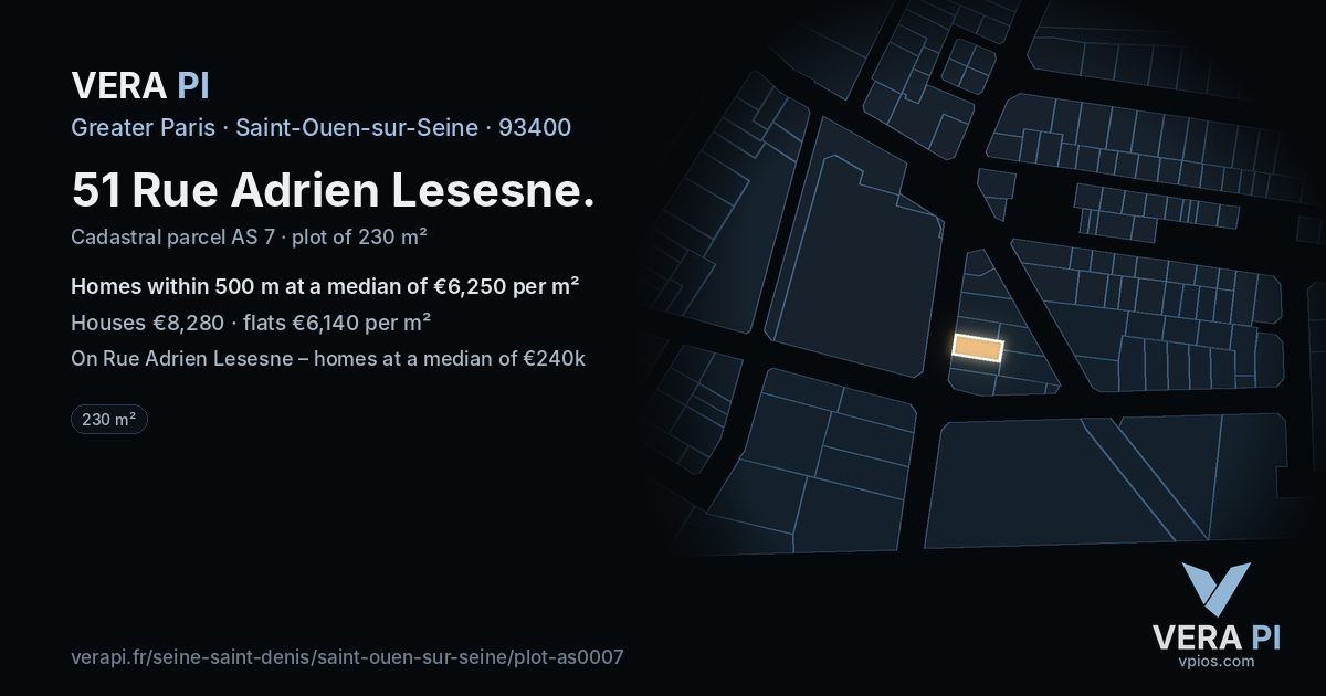 51 Rue Adrien Lesesne, Saint-Ouen-sur-Seine at night – the plot lit, the parcels around coloured by the prices near them
