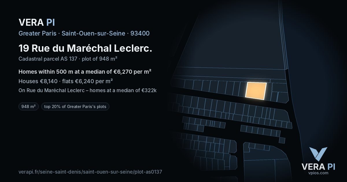 19 Rue du Maréchal Leclerc, Saint-Ouen-sur-Seine at night – the plot lit, the parcels around coloured by the prices near them