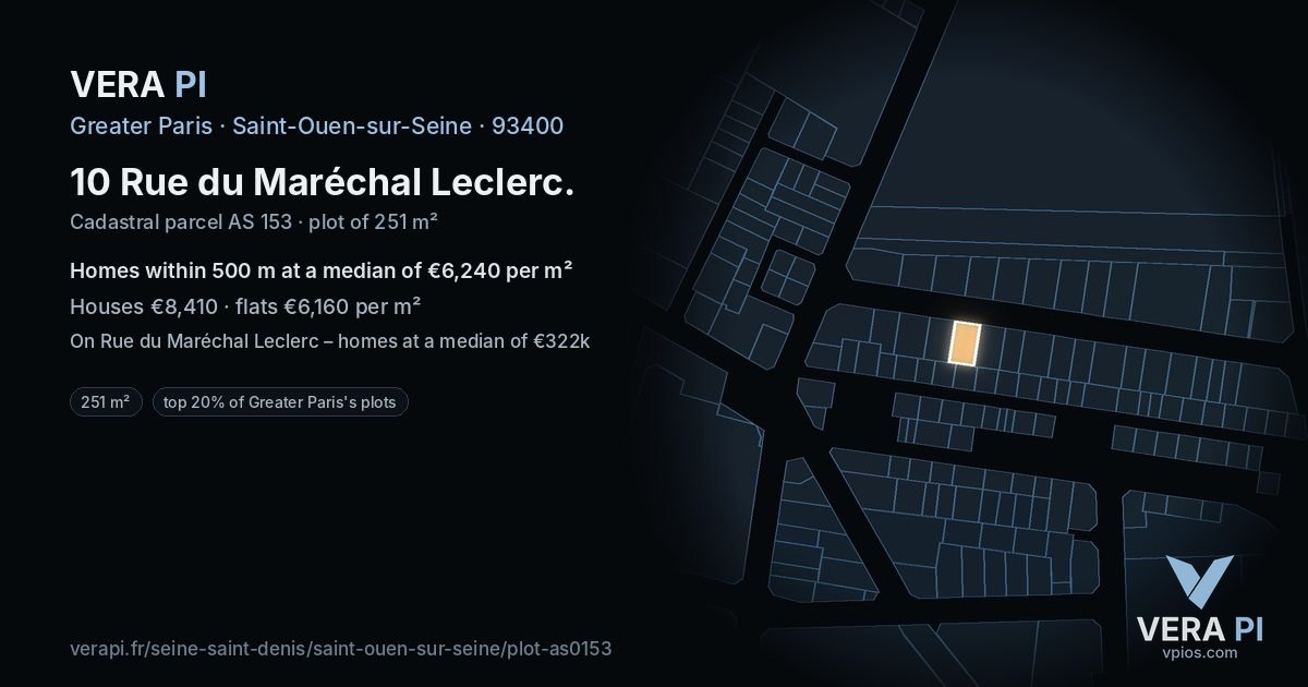 10 Rue du Maréchal Leclerc, Saint-Ouen-sur-Seine at night – the plot lit, the parcels around coloured by the prices near them