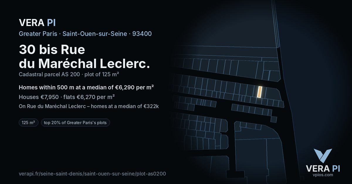 30 bis Rue du Maréchal Leclerc, Saint-Ouen-sur-Seine at night – the plot lit, the parcels around coloured by the prices near them