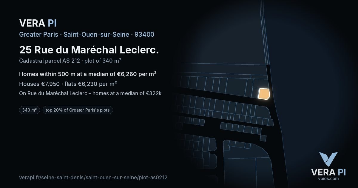 25 Rue du Maréchal Leclerc, Saint-Ouen-sur-Seine at night – the plot lit, the parcels around coloured by the prices near them