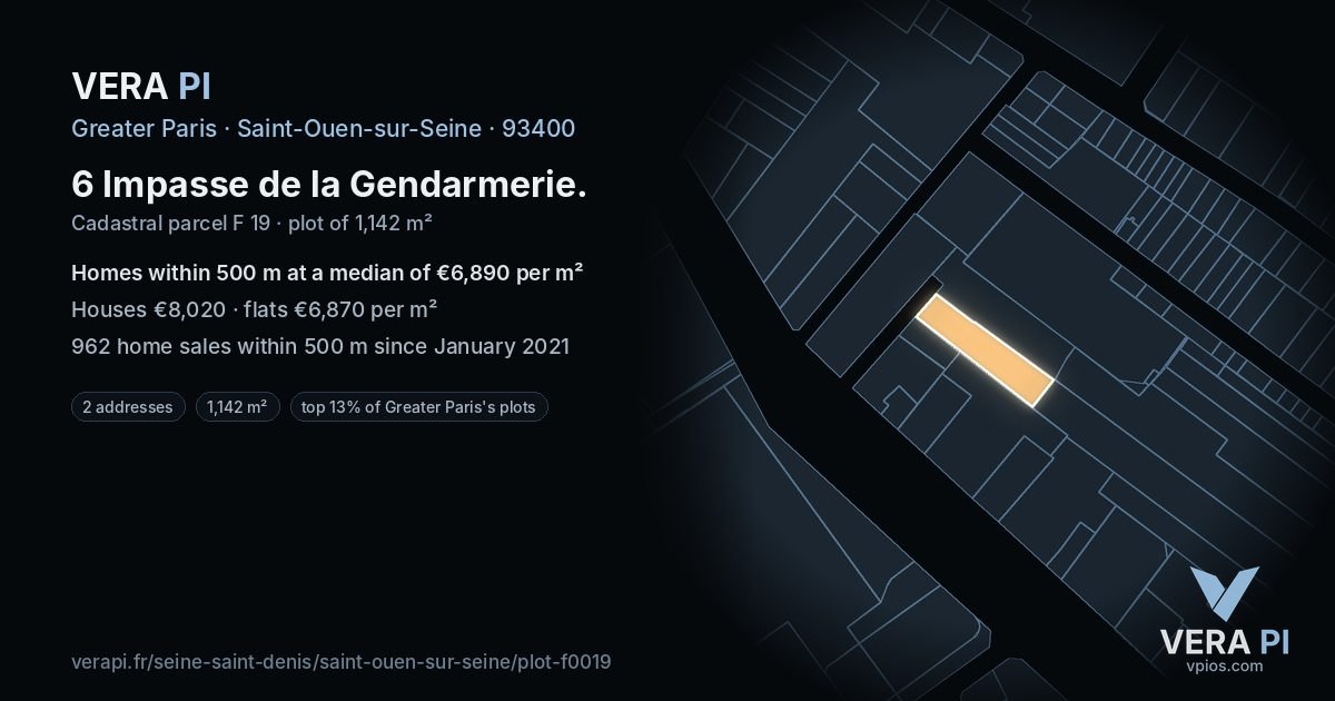 6 Impasse de la Gendarmerie, Saint-Ouen-sur-Seine at night – the plot lit, the parcels around coloured by the prices near them