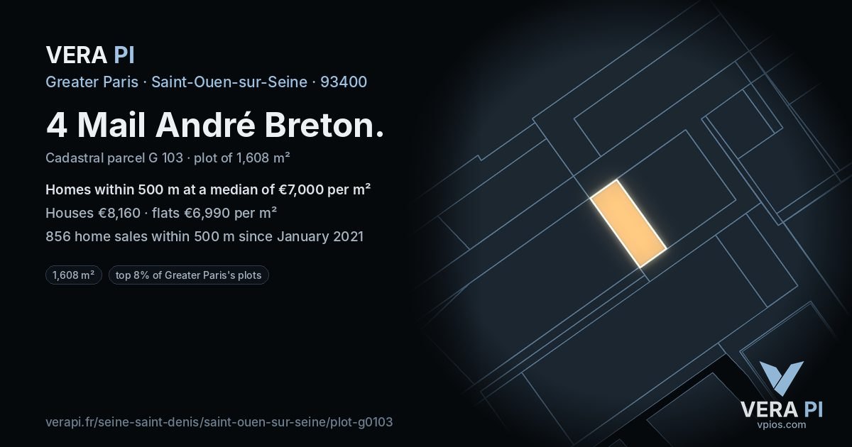 4 Mail André Breton, Saint-Ouen-sur-Seine at night – the plot lit, the parcels around coloured by the prices near them