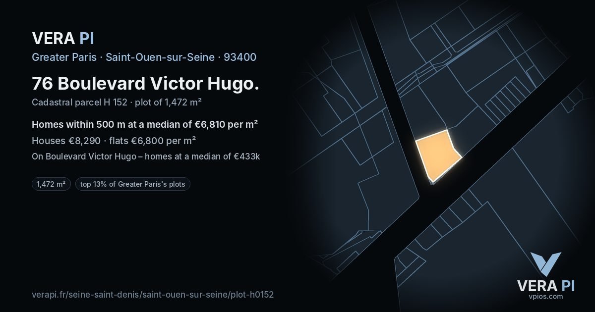 76 Boulevard Victor Hugo, Saint-Ouen-sur-Seine at night – the plot lit, the parcels around coloured by the prices near them