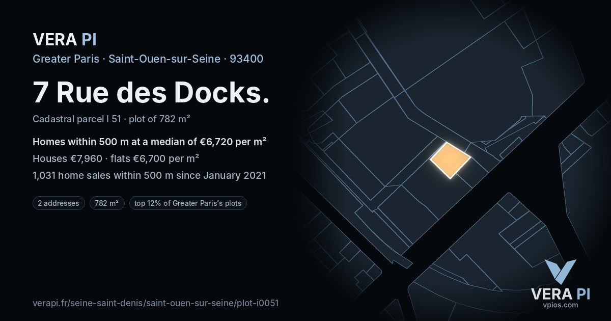7 Rue des Docks, Saint-Ouen-sur-Seine at night – the plot lit, the parcels around coloured by the prices near them