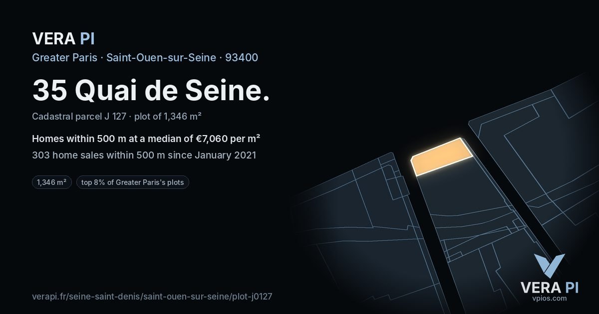 35 Quai de Seine, Saint-Ouen-sur-Seine at night – the plot lit, the parcels around coloured by the prices near them