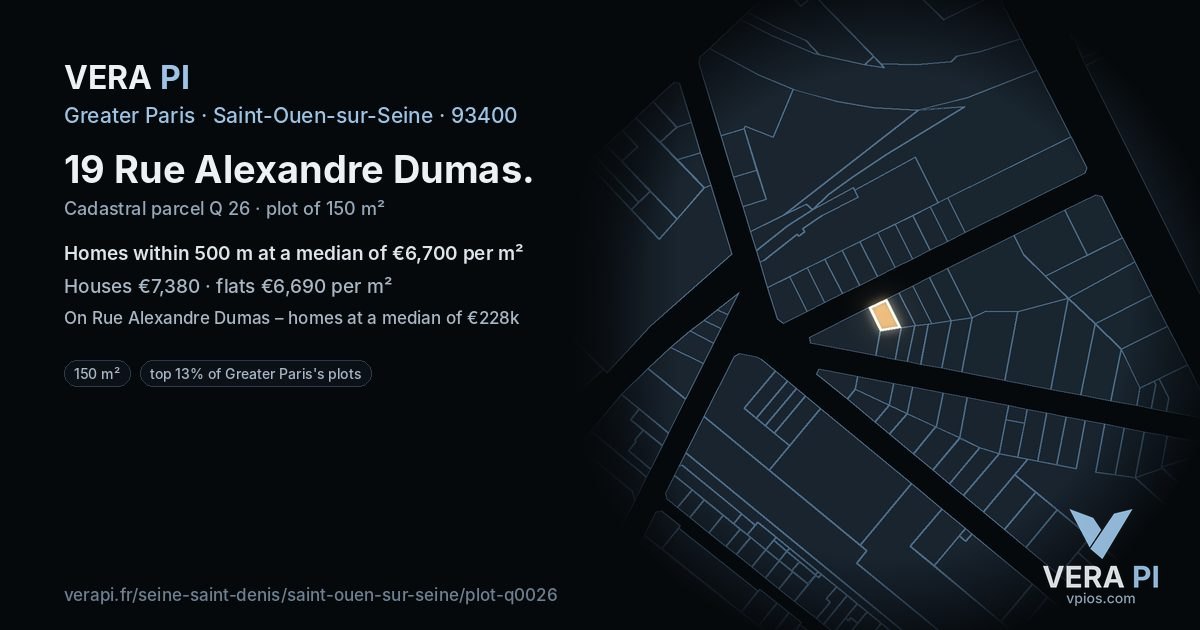 19 Rue Alexandre Dumas, Saint-Ouen-sur-Seine at night – the plot lit, the parcels around coloured by the prices near them