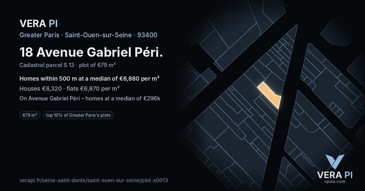 18 Avenue Gabriel Péri, Saint-Ouen-sur-Seine at night – the plot lit, the parcels around coloured by the prices near them