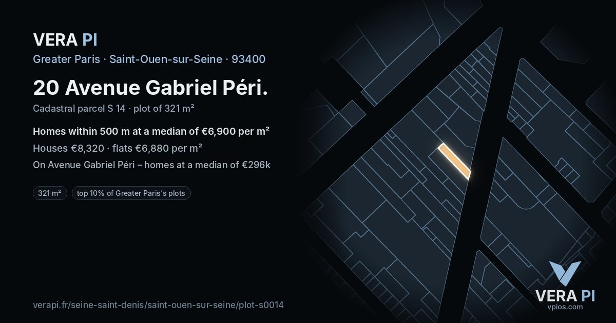 20 Avenue Gabriel Péri, Saint-Ouen-sur-Seine at night – the plot lit, the parcels around coloured by the prices near them