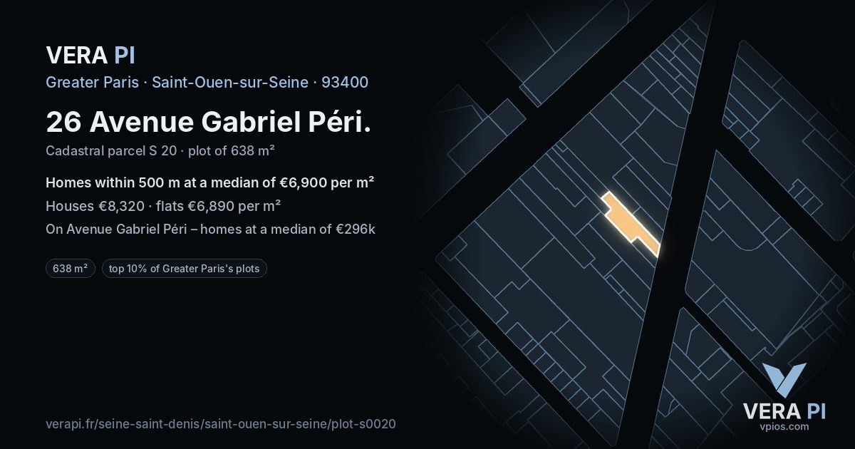 26 Avenue Gabriel Péri, Saint-Ouen-sur-Seine at night – the plot lit, the parcels around coloured by the prices near them
