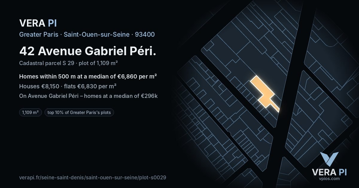42 Avenue Gabriel Péri, Saint-Ouen-sur-Seine at night – the plot lit, the parcels around coloured by the prices near them