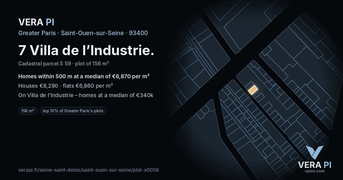 7 Villa de l’Industrie, Saint-Ouen-sur-Seine at night – the plot lit, the parcels around coloured by the prices near them