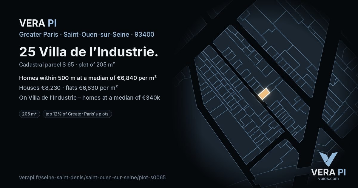25 Villa de l’Industrie, Saint-Ouen-sur-Seine at night – the plot lit, the parcels around coloured by the prices near them