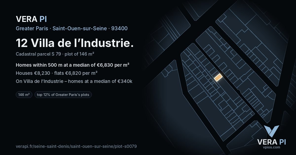 12 Villa de l’Industrie, Saint-Ouen-sur-Seine at night – the plot lit, the parcels around coloured by the prices near them