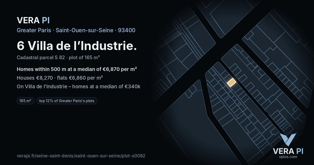 6 Villa de l’Industrie, Saint-Ouen-sur-Seine at night – the plot lit, the parcels around coloured by the prices near them