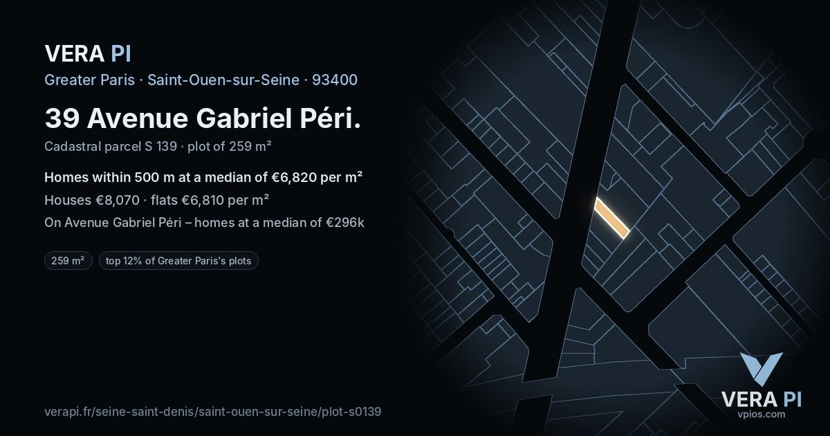 39 Avenue Gabriel Péri, Saint-Ouen-sur-Seine at night – the plot lit, the parcels around coloured by the prices near them