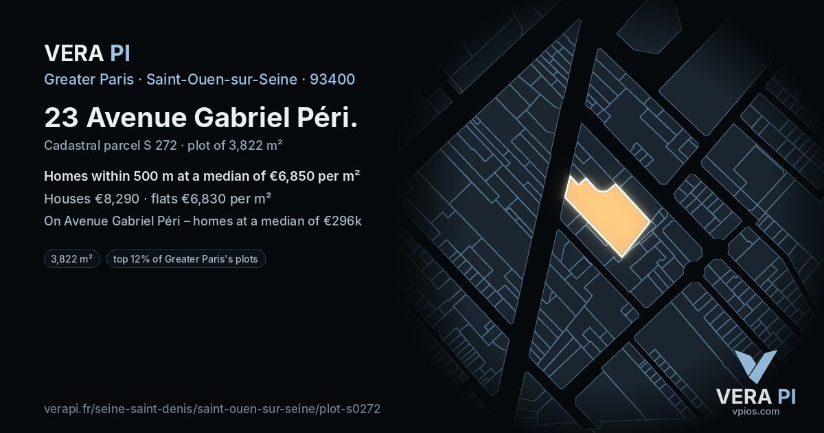 23 Avenue Gabriel Péri, Saint-Ouen-sur-Seine at night – the plot lit, the parcels around coloured by the prices near them
