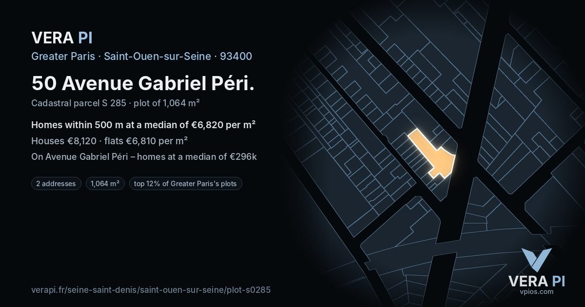 50 Avenue Gabriel Péri, Saint-Ouen-sur-Seine at night – the plot lit, the parcels around coloured by the prices near them