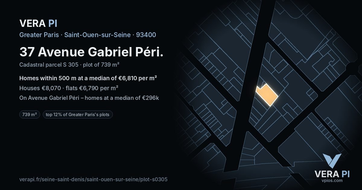 37 Avenue Gabriel Péri, Saint-Ouen-sur-Seine at night – the plot lit, the parcels around coloured by the prices near them