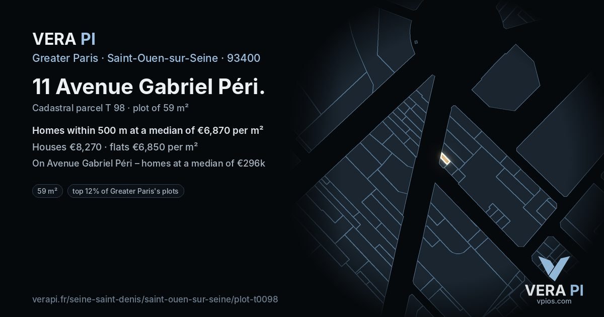 11 Avenue Gabriel Péri, Saint-Ouen-sur-Seine at night – the plot lit, the parcels around coloured by the prices near them