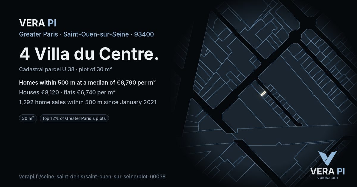 4 Villa du Centre, Saint-Ouen-sur-Seine at night – the plot lit, the parcels around coloured by the prices near them