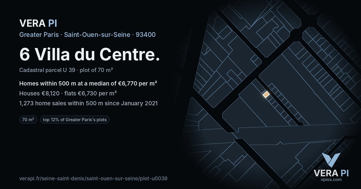 6 Villa du Centre, Saint-Ouen-sur-Seine at night – the plot lit, the parcels around coloured by the prices near them