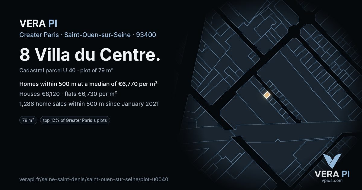8 Villa du Centre, Saint-Ouen-sur-Seine at night – the plot lit, the parcels around coloured by the prices near them
