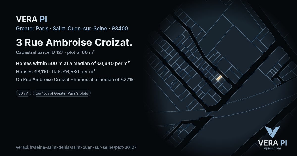 3 Rue Ambroise Croizat, Saint-Ouen-sur-Seine at night – the plot lit, the parcels around coloured by the prices near them