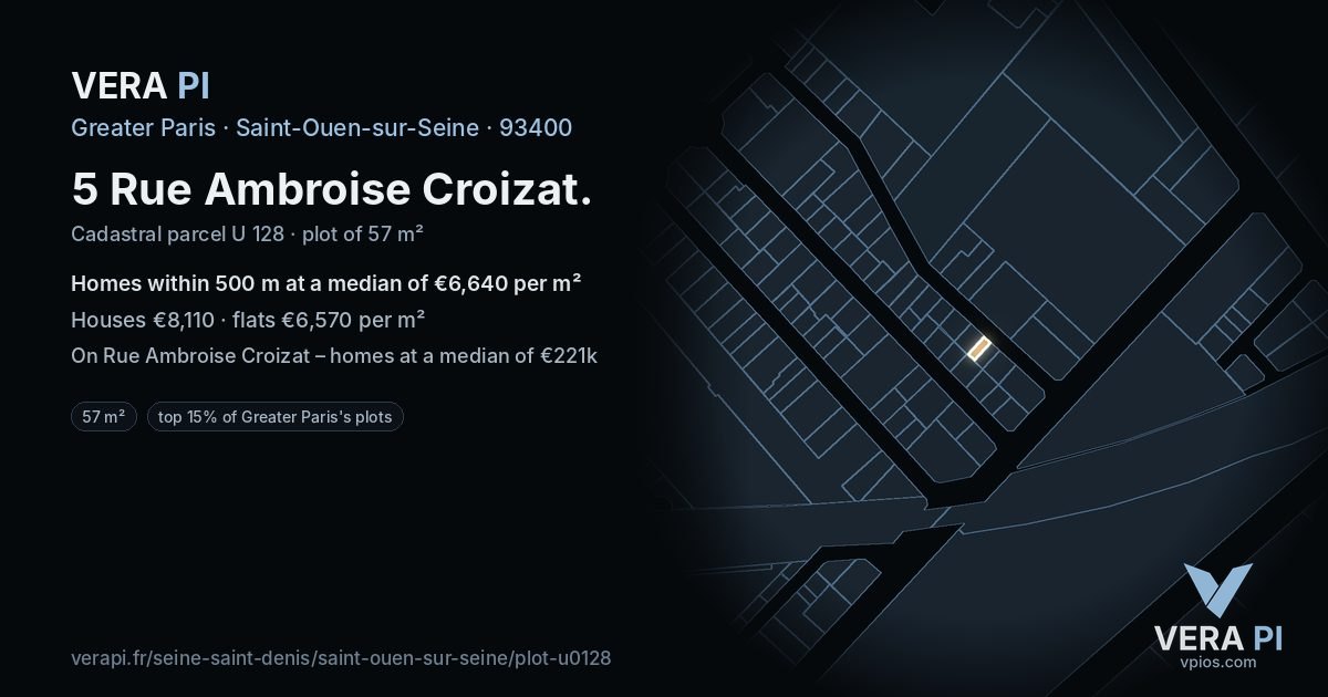 5 Rue Ambroise Croizat, Saint-Ouen-sur-Seine at night – the plot lit, the parcels around coloured by the prices near them