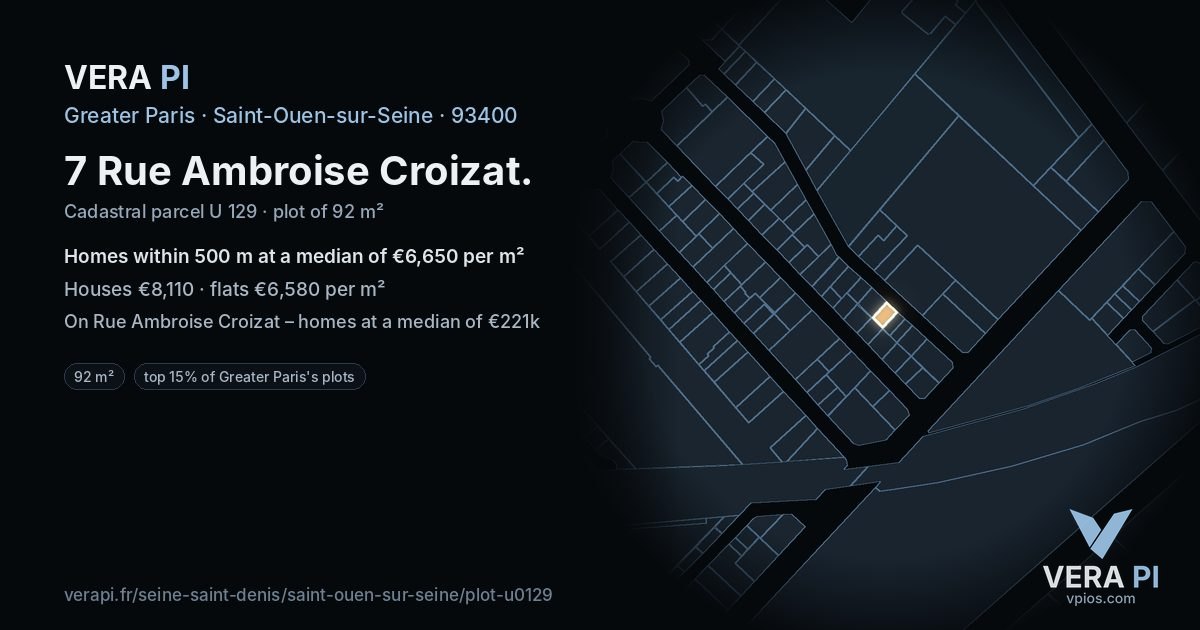 7 Rue Ambroise Croizat, Saint-Ouen-sur-Seine at night – the plot lit, the parcels around coloured by the prices near them