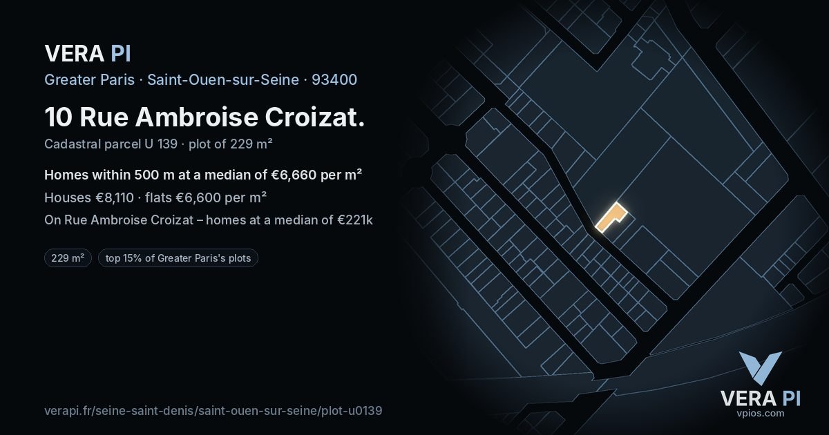 10 Rue Ambroise Croizat, Saint-Ouen-sur-Seine at night – the plot lit, the parcels around coloured by the prices near them