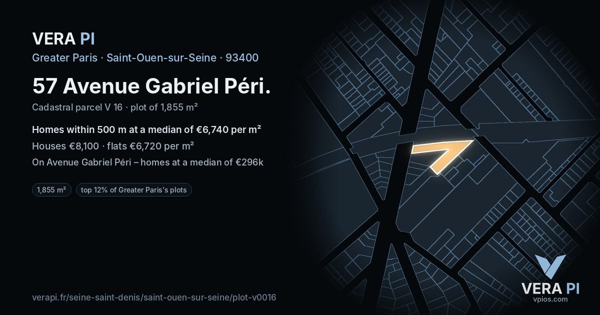 57 Avenue Gabriel Péri, Saint-Ouen-sur-Seine at night – the plot lit, the parcels around coloured by the prices near them