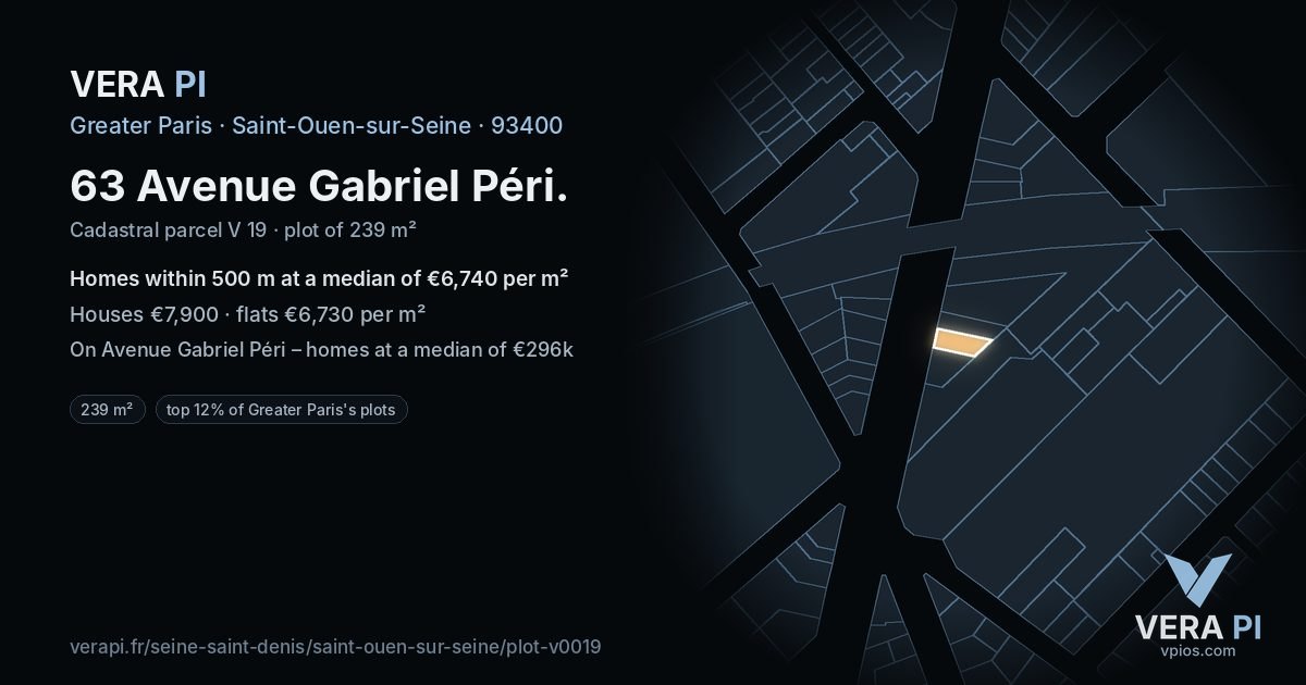 63 Avenue Gabriel Péri, Saint-Ouen-sur-Seine at night – the plot lit, the parcels around coloured by the prices near them
