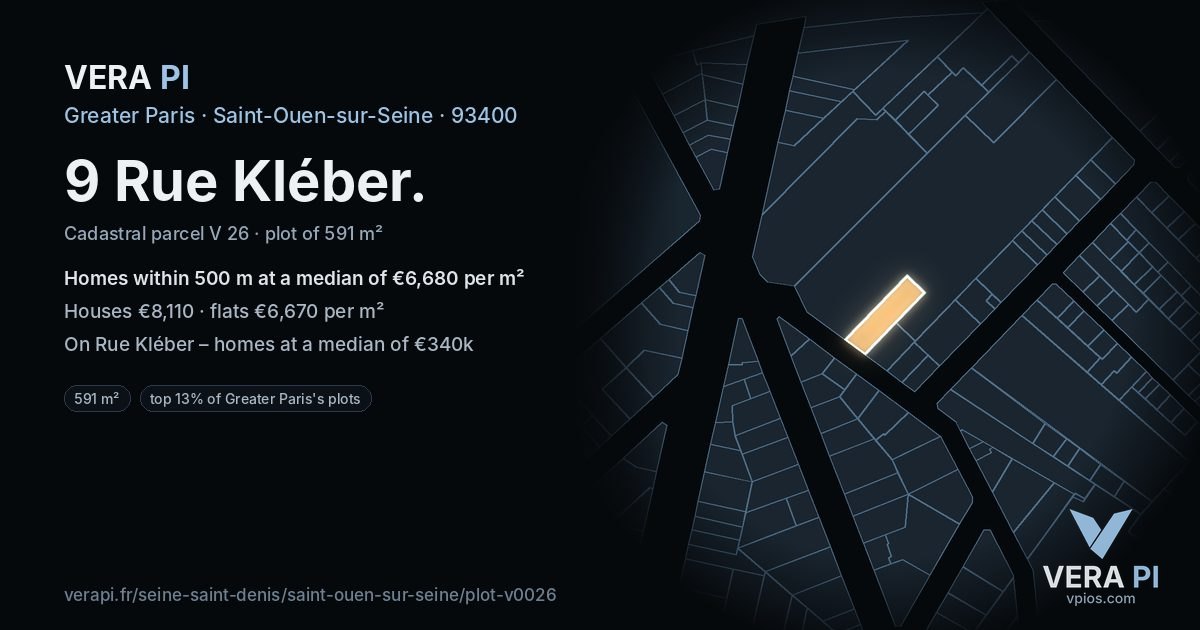 9 Rue Kléber, Saint-Ouen-sur-Seine at night – the plot lit, the parcels around coloured by the prices near them