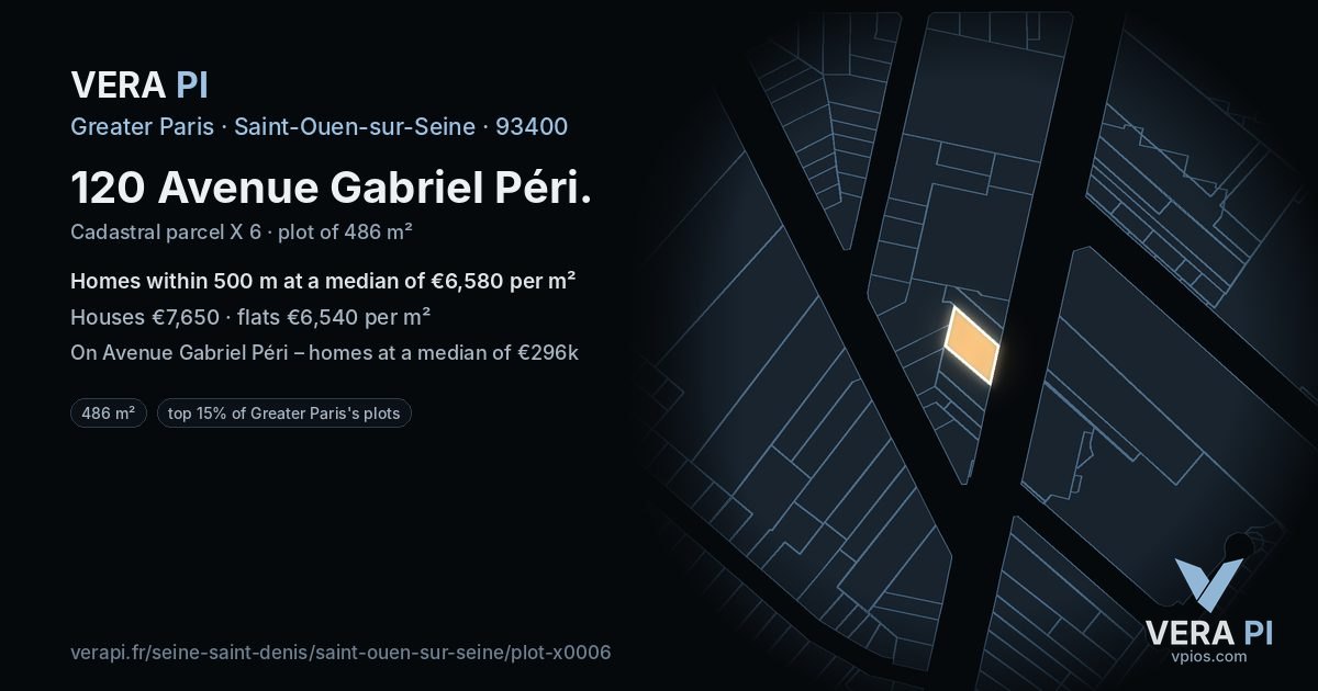 120 Avenue Gabriel Péri, Saint-Ouen-sur-Seine at night – the plot lit, the parcels around coloured by the prices near them