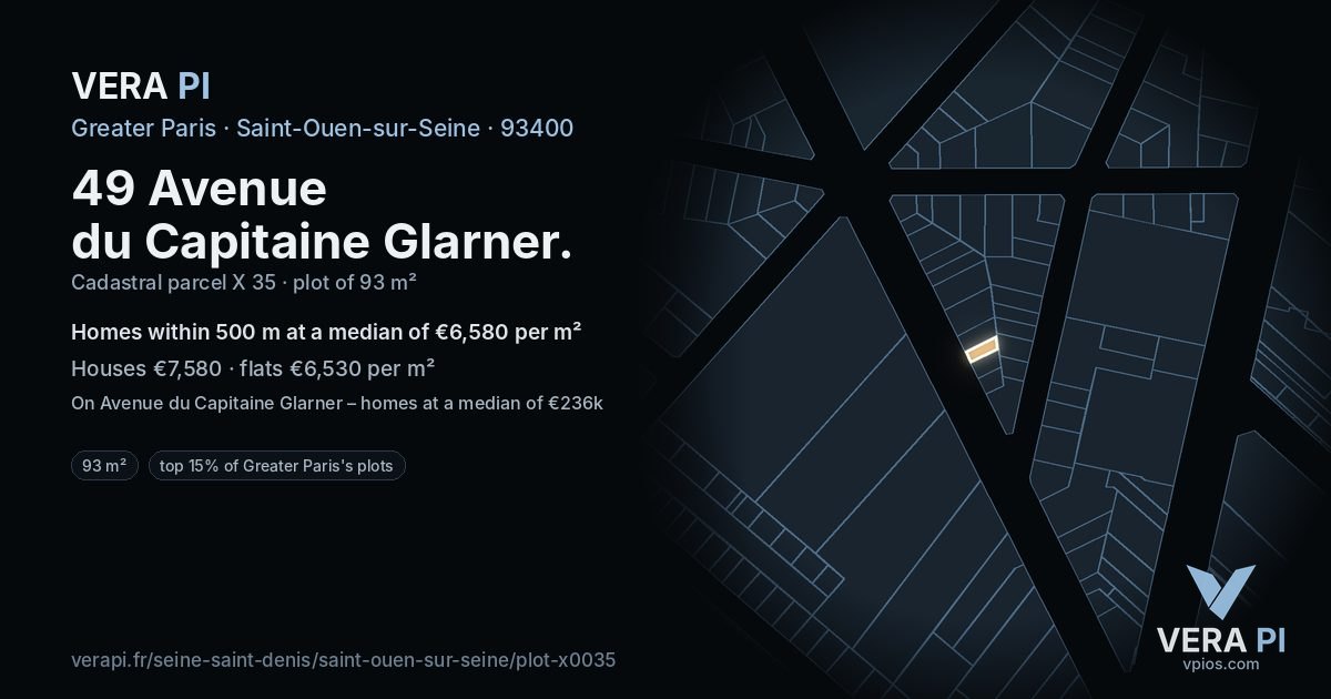 49 Avenue du Capitaine Glarner, Saint-Ouen-sur-Seine at night – the plot lit, the parcels around coloured by the prices near them