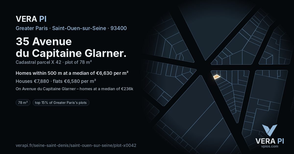 35 Avenue du Capitaine Glarner, Saint-Ouen-sur-Seine at night – the plot lit, the parcels around coloured by the prices near them