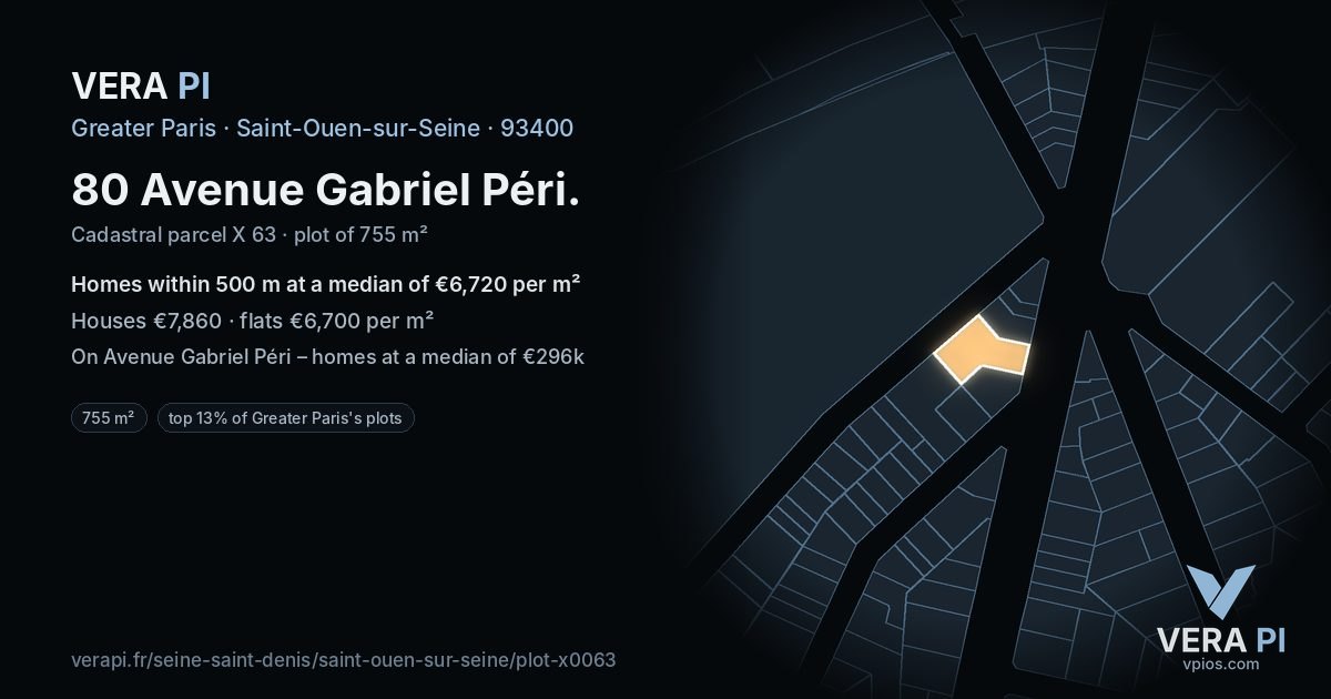80 Avenue Gabriel Péri, Saint-Ouen-sur-Seine at night – the plot lit, the parcels around coloured by the prices near them