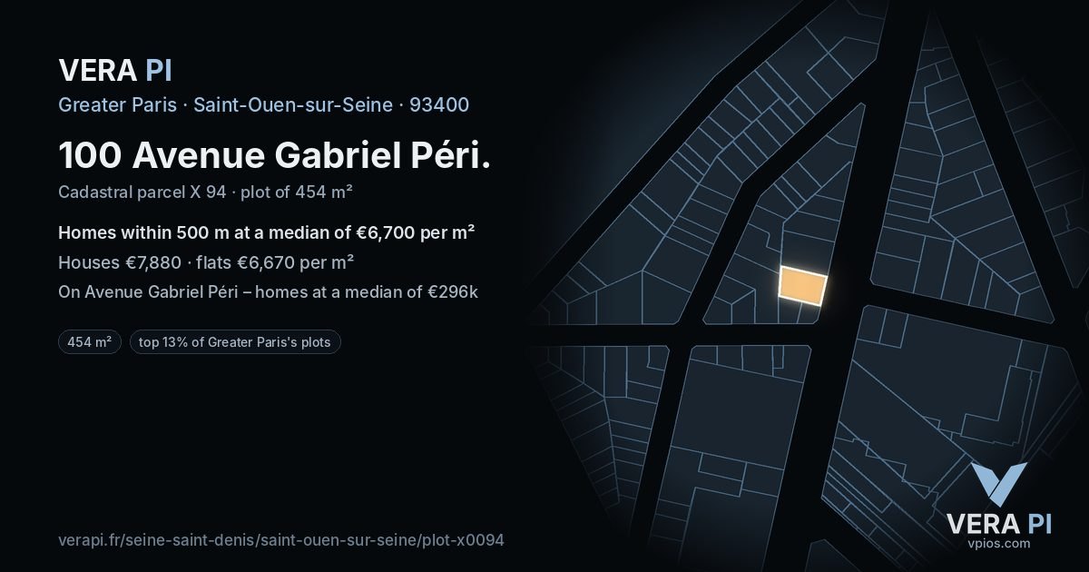 100 Avenue Gabriel Péri, Saint-Ouen-sur-Seine at night – the plot lit, the parcels around coloured by the prices near them