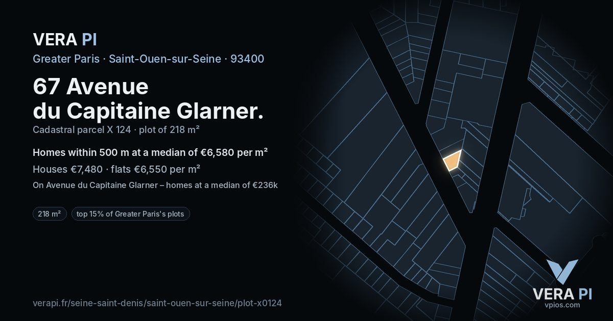 67 Avenue du Capitaine Glarner, Saint-Ouen-sur-Seine at night – the plot lit, the parcels around coloured by the prices near them