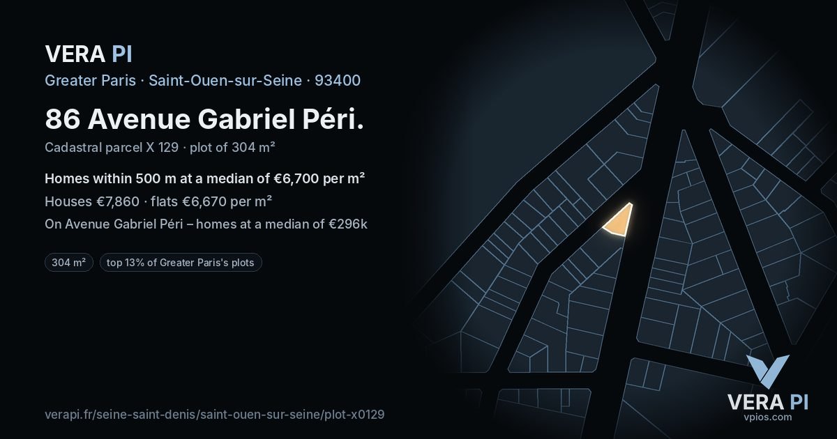 86 Avenue Gabriel Péri, Saint-Ouen-sur-Seine at night – the plot lit, the parcels around coloured by the prices near them