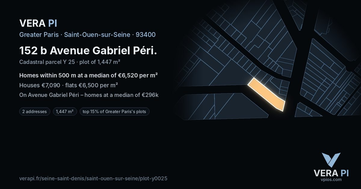 152 b Avenue Gabriel Péri, Saint-Ouen-sur-Seine at night – the plot lit, the parcels around coloured by the prices near them