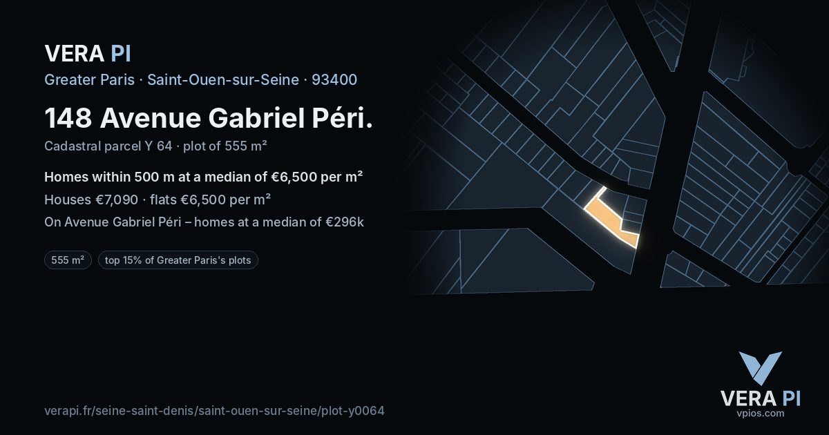 148 Avenue Gabriel Péri, Saint-Ouen-sur-Seine at night – the plot lit, the parcels around coloured by the prices near them