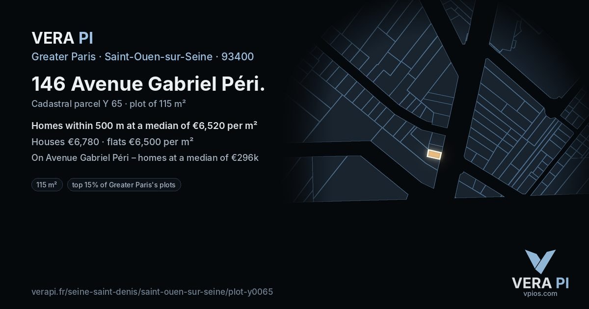 146 Avenue Gabriel Péri, Saint-Ouen-sur-Seine at night – the plot lit, the parcels around coloured by the prices near them