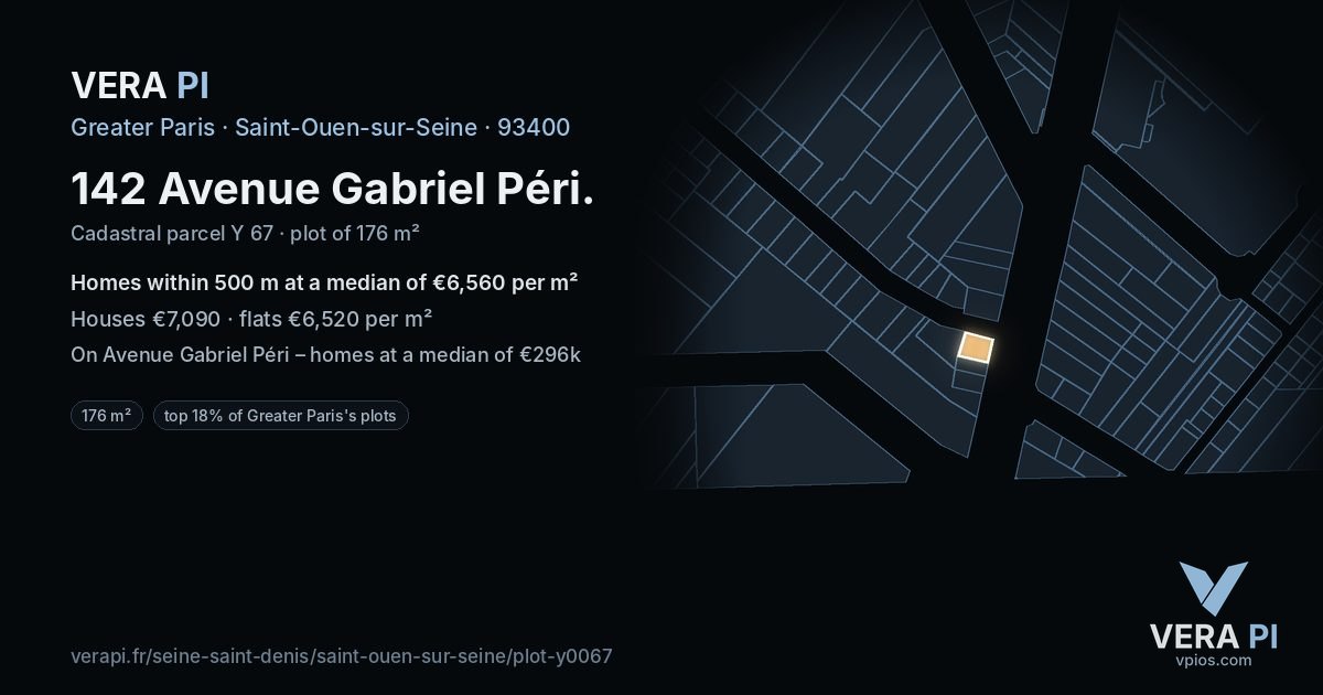 142 Avenue Gabriel Péri, Saint-Ouen-sur-Seine at night – the plot lit, the parcels around coloured by the prices near them