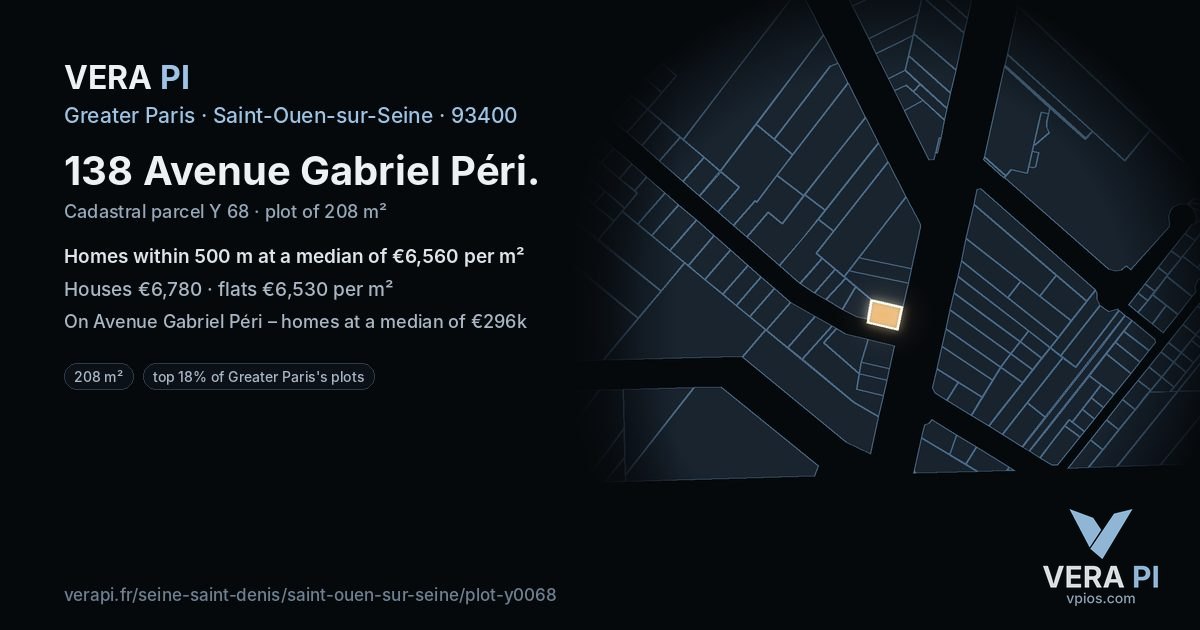 138 Avenue Gabriel Péri, Saint-Ouen-sur-Seine at night – the plot lit, the parcels around coloured by the prices near them