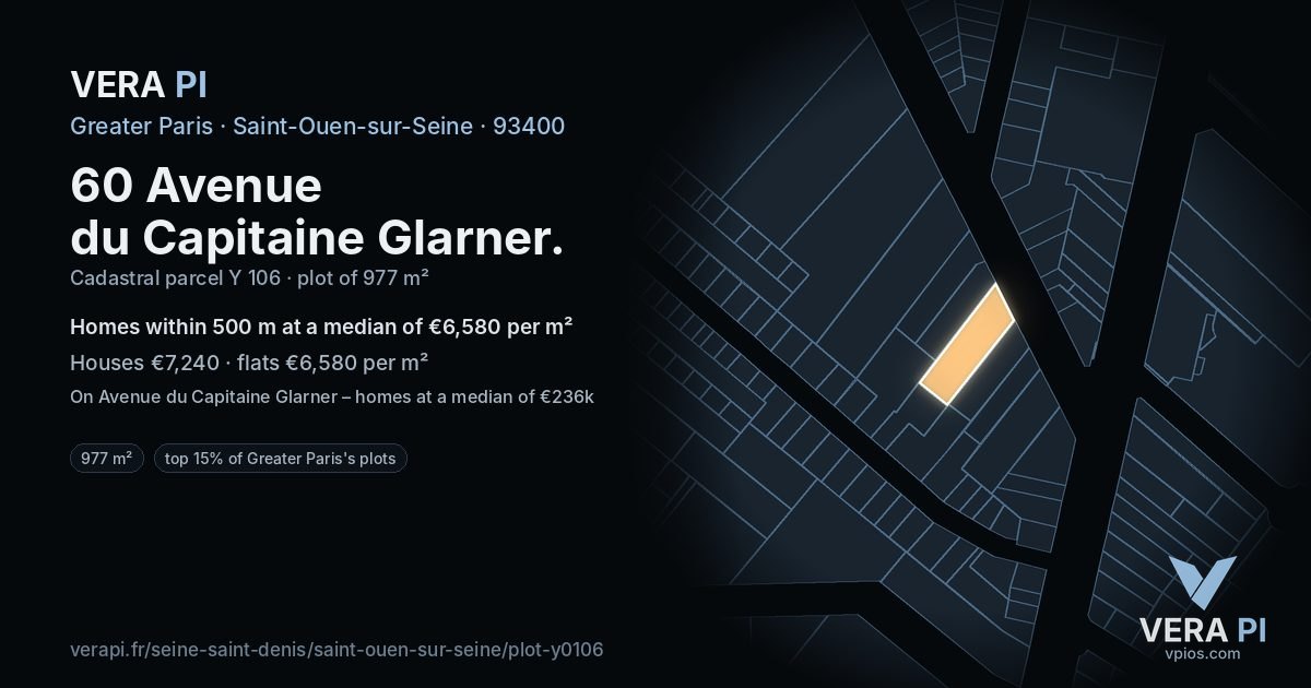 60 Avenue du Capitaine Glarner, Saint-Ouen-sur-Seine at night – the plot lit, the parcels around coloured by the prices near them
