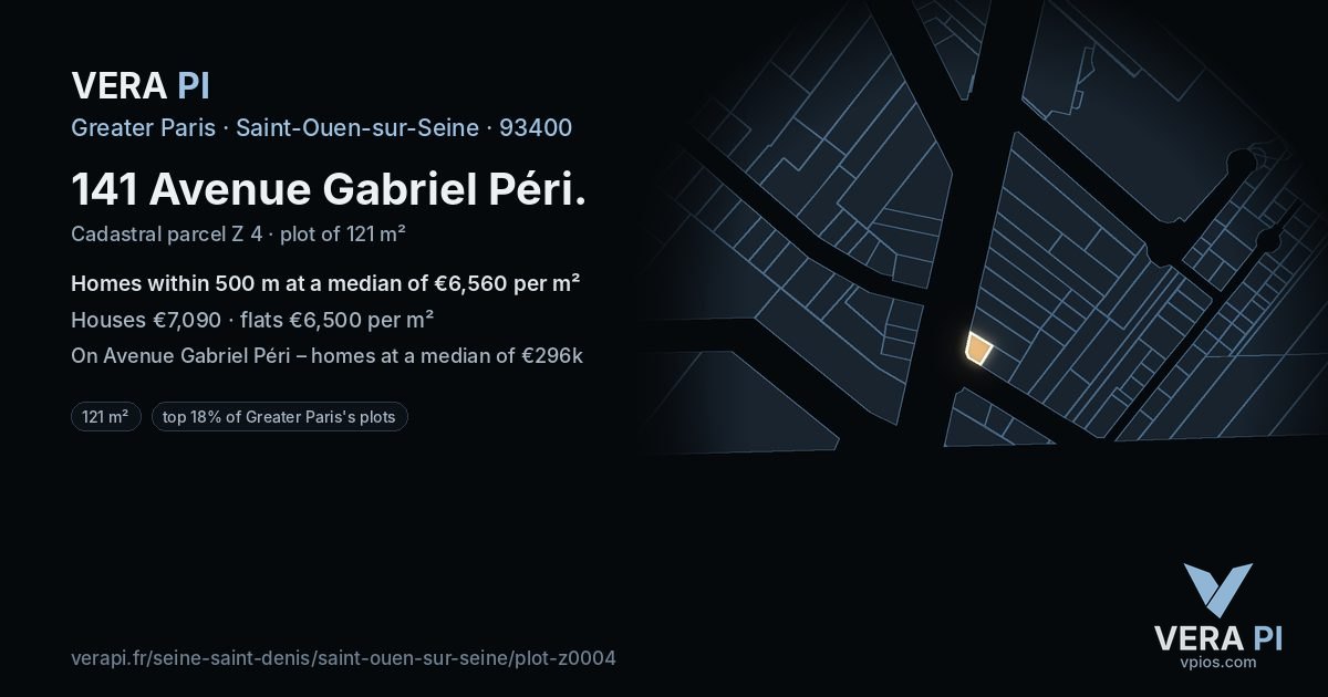 141 Avenue Gabriel Péri, Saint-Ouen-sur-Seine at night – the plot lit, the parcels around coloured by the prices near them